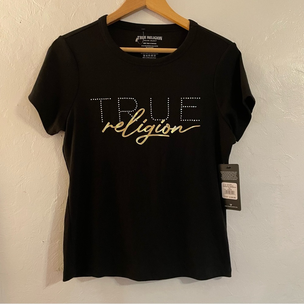 True Religion Black Tee with Gold Accents